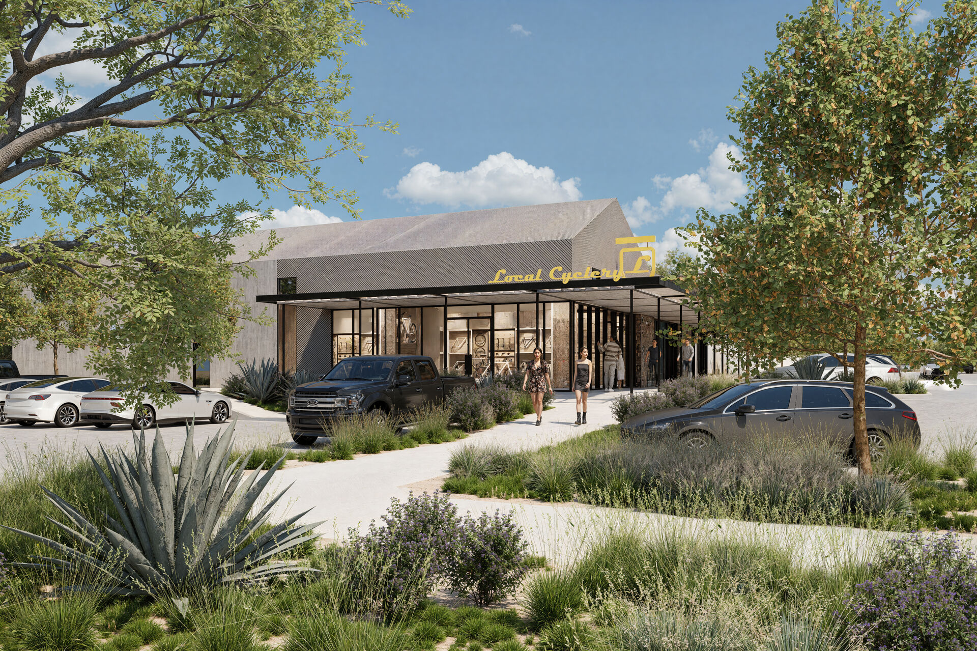 Retail building with landscaping